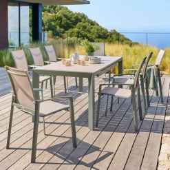 Table de jardin extensible rectangulaire EVASION Lin / Vert laurier