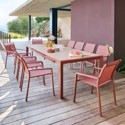 Table de jardin extensible rectangulaire EVASION Effet bois Honey / Acajou