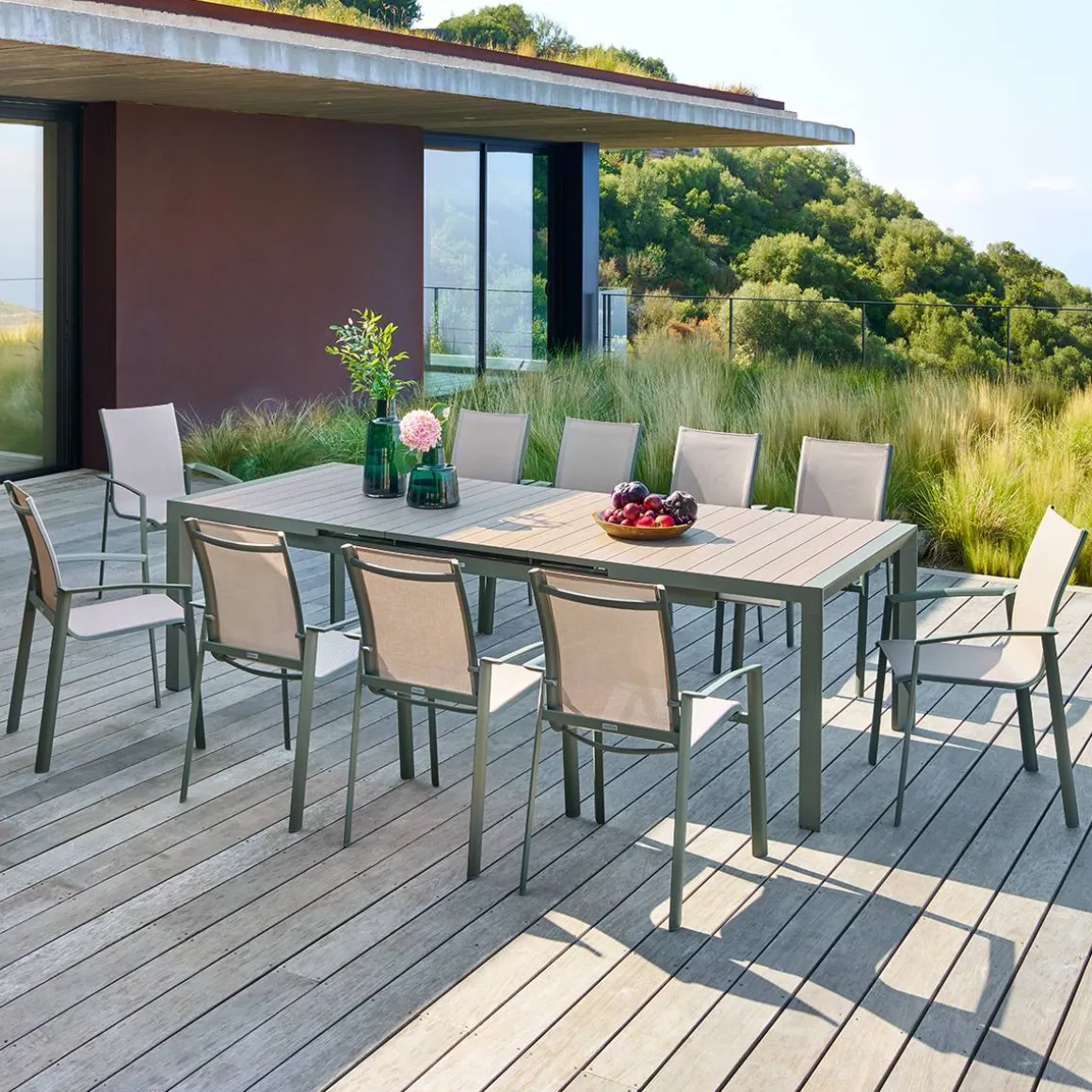 Table de jardin extensible rectangulaire EVASION Lin / Vert laurier