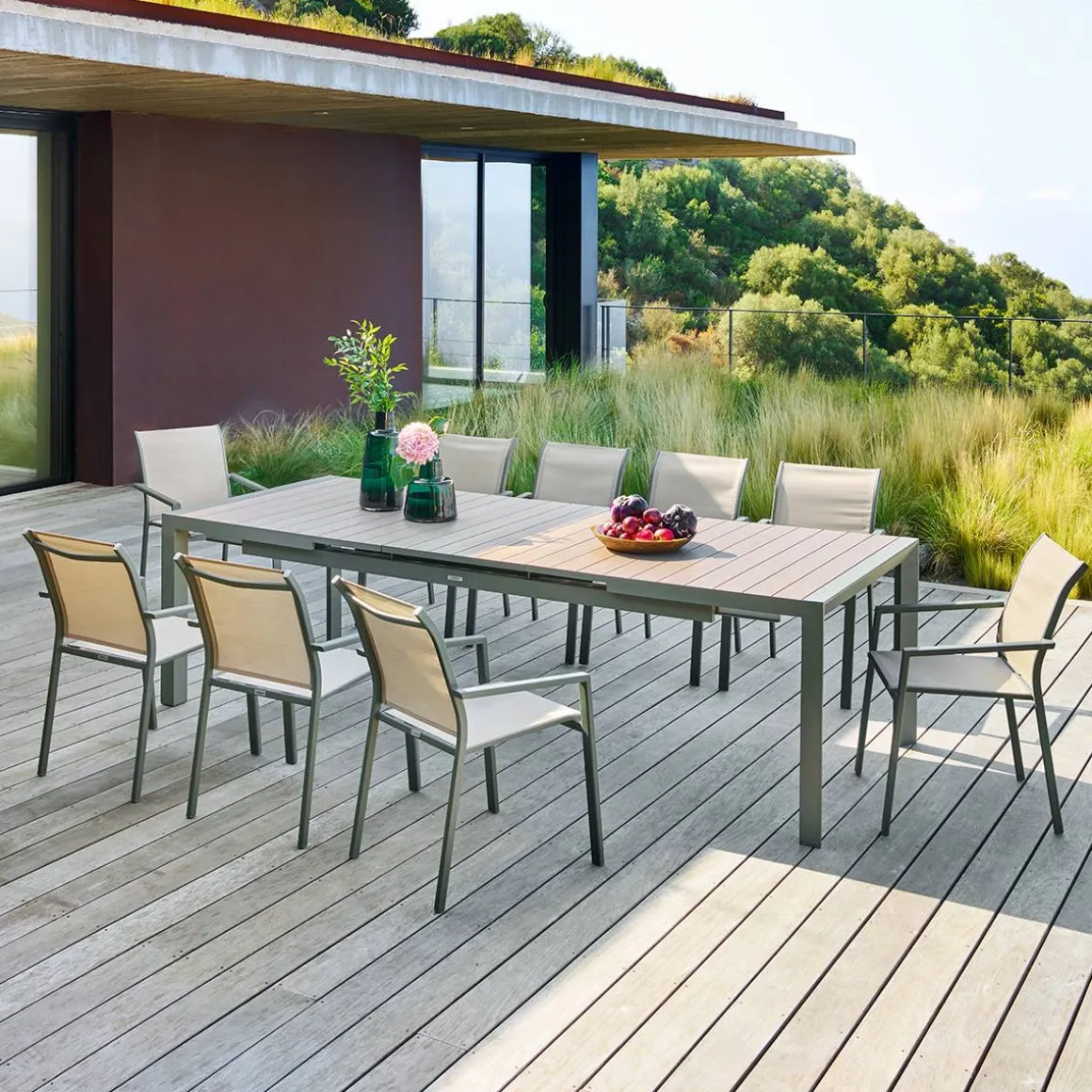 Table de jardin extensible rectangulaire EVASION Lin / Vert laurier