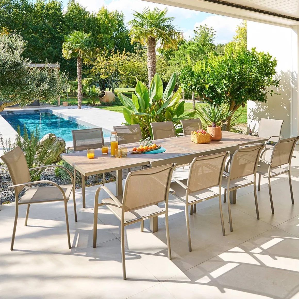 Table de jardin extensible rectangulaire PIAZZA Truffe / Café