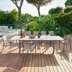 Table de jardin extensible rectangulaire LUZANE Argile / Café