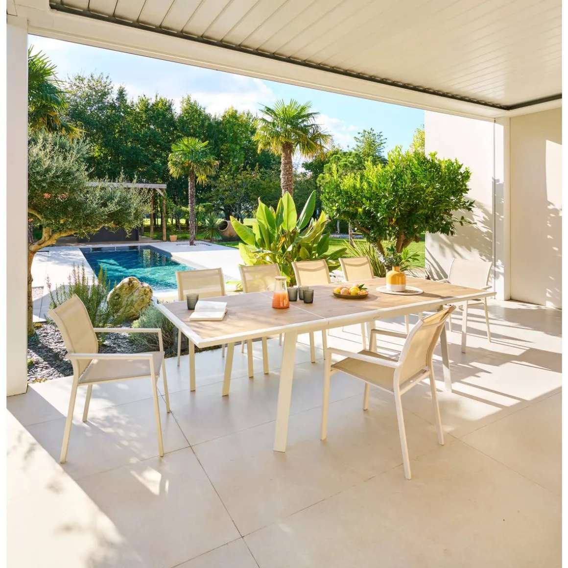 Table de jardin extensible rectangulaire PAVANE Malte / Argile
