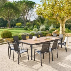 Table de jardin extensible ÉVASION Effet bois Honey & Graphite