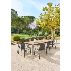 Table de jardin extensible ÉVASION Effet bois Honey & Graphite