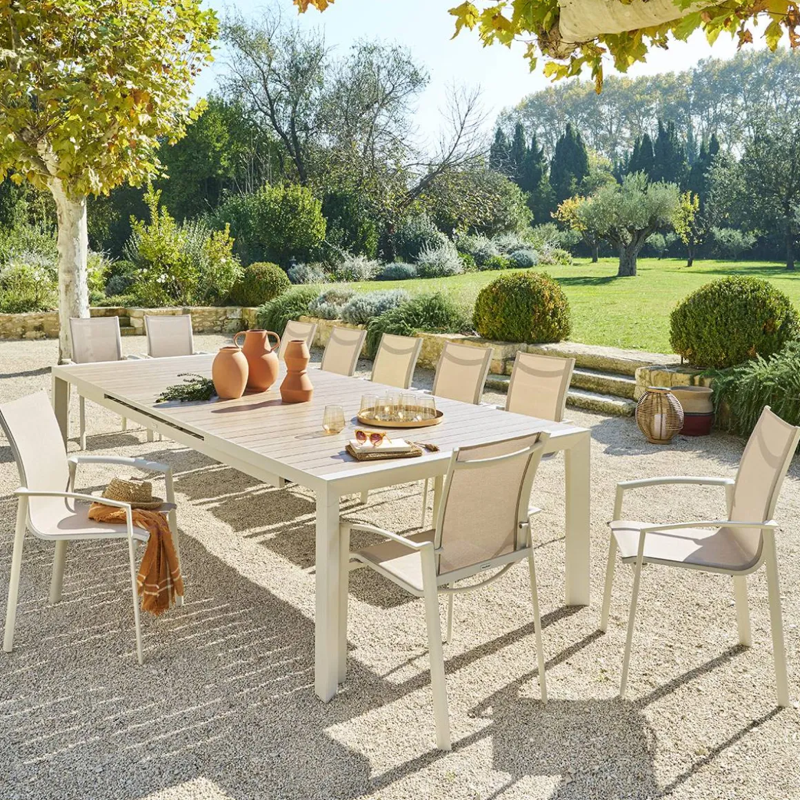 Table de jardin extensible ÉVASION Effet bois Lin & Argile