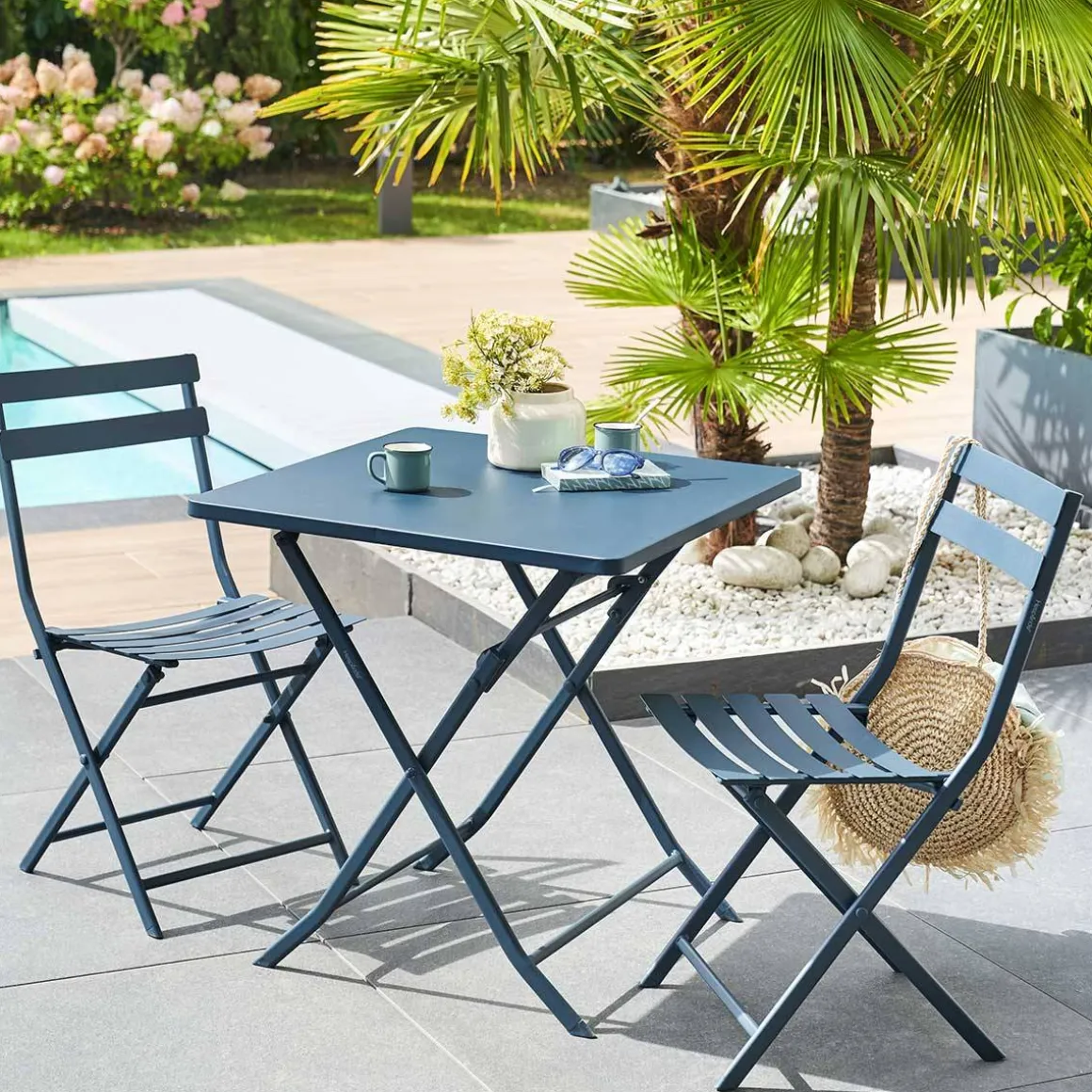 Table de jardin pliante carrée GREENSBORO Pétrole