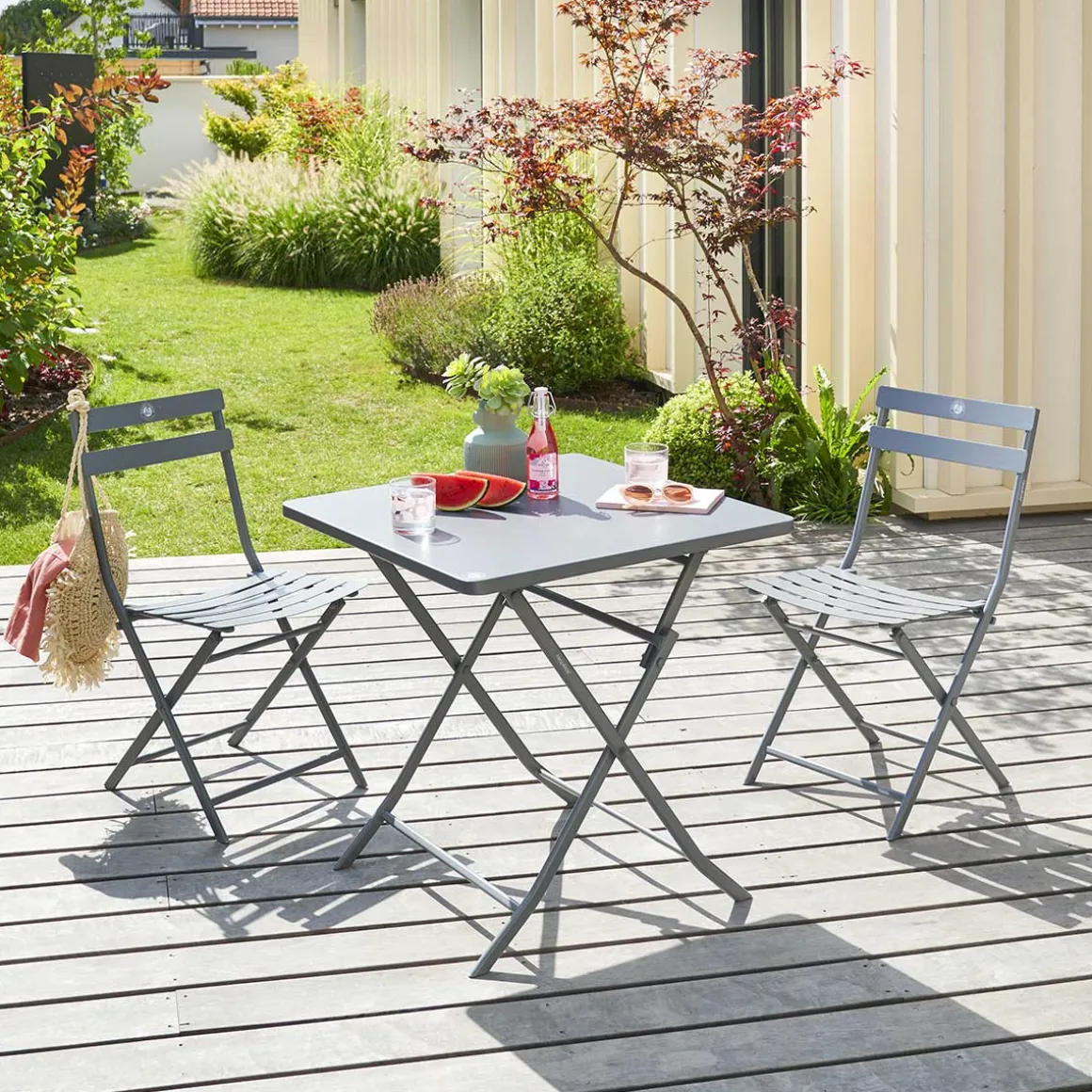 Table de jardin pliante carrée GREENSBORO Gris quartz