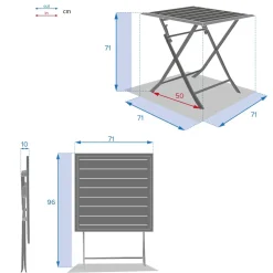 Table de jardin pliante carrée AZUA Graphite