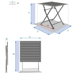 Table de jardin pliante carrée AZUA Graphite