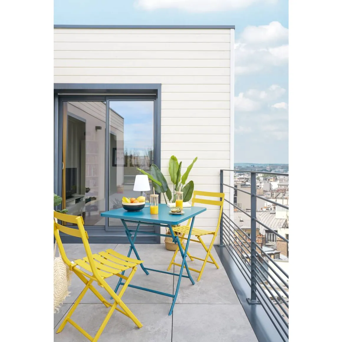 Table de jardin pliante carrée GREENSBORO Bleu canard