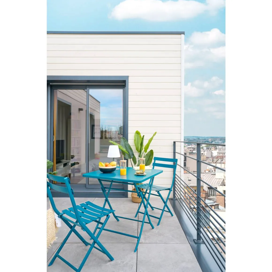 Table de jardin pliante carrée GREENSBORO Bleu canard