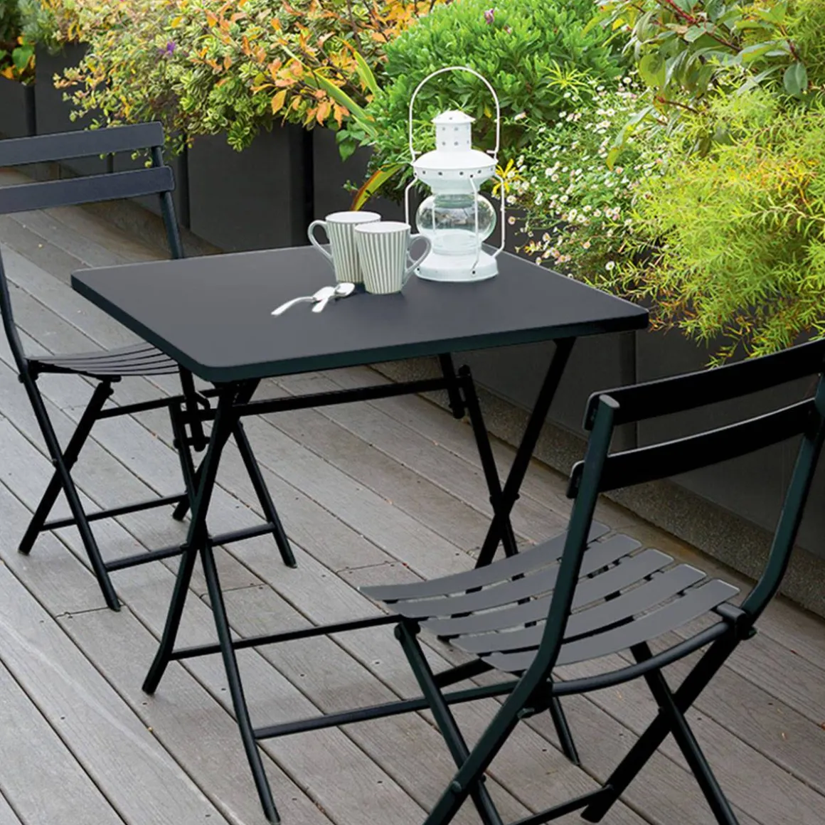 Table de jardin pliante carrée GREENSBORO Graphite
