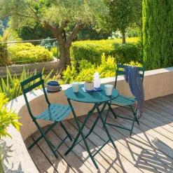 Table de jardin pliante ronde GREENSBORO Bleu canard