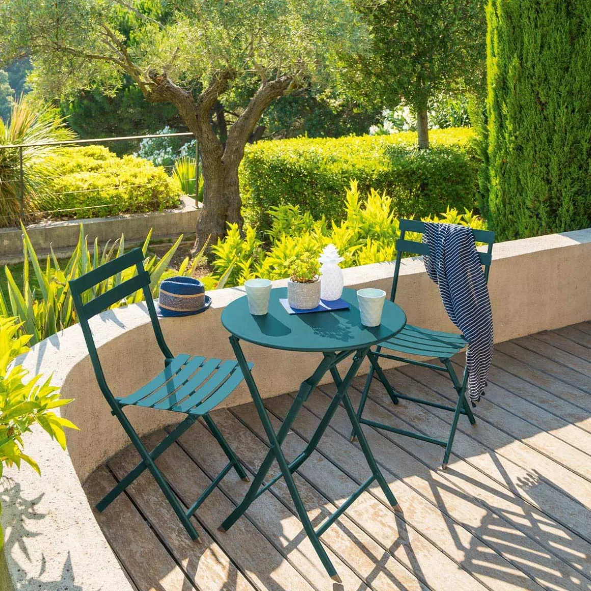Table de jardin pliante ronde GREENSBORO Bleu canard