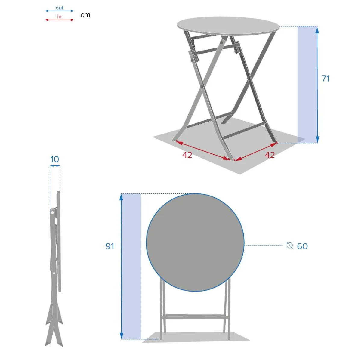 Table de jardin pliante ronde GREENSBORO Bleu canard