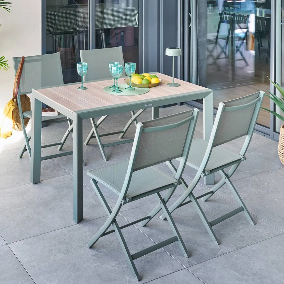 Table de jardin rectangulaire EVASION Lin / Vert laurier