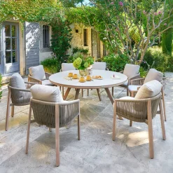 Table de jardin ronde NELORA Beige ficelle / Honey