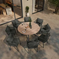 Table de jardin ronde ORIENGO Acacia & Graphite