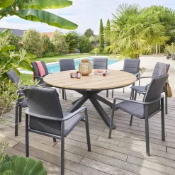 Table de jardin ronde ORIENGO Acacia & Graphite
