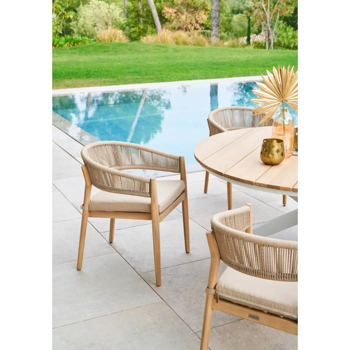 Table de jardin ronde ORIENGO Acacia & Blanc