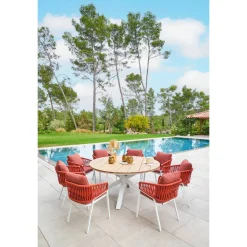 Table de jardin ronde ORIENGO Acacia & Blanc