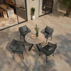 Table de jardin ronde ORIENGO Acacia & Graphite