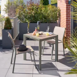 Table de jardin ÉVASION Effet bois Lin & Vert laurier