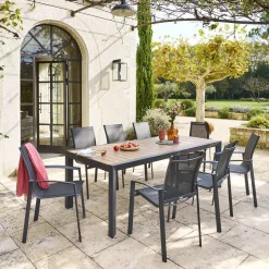 Table de jardin ÉVASION Effet bois Honey & Graphite