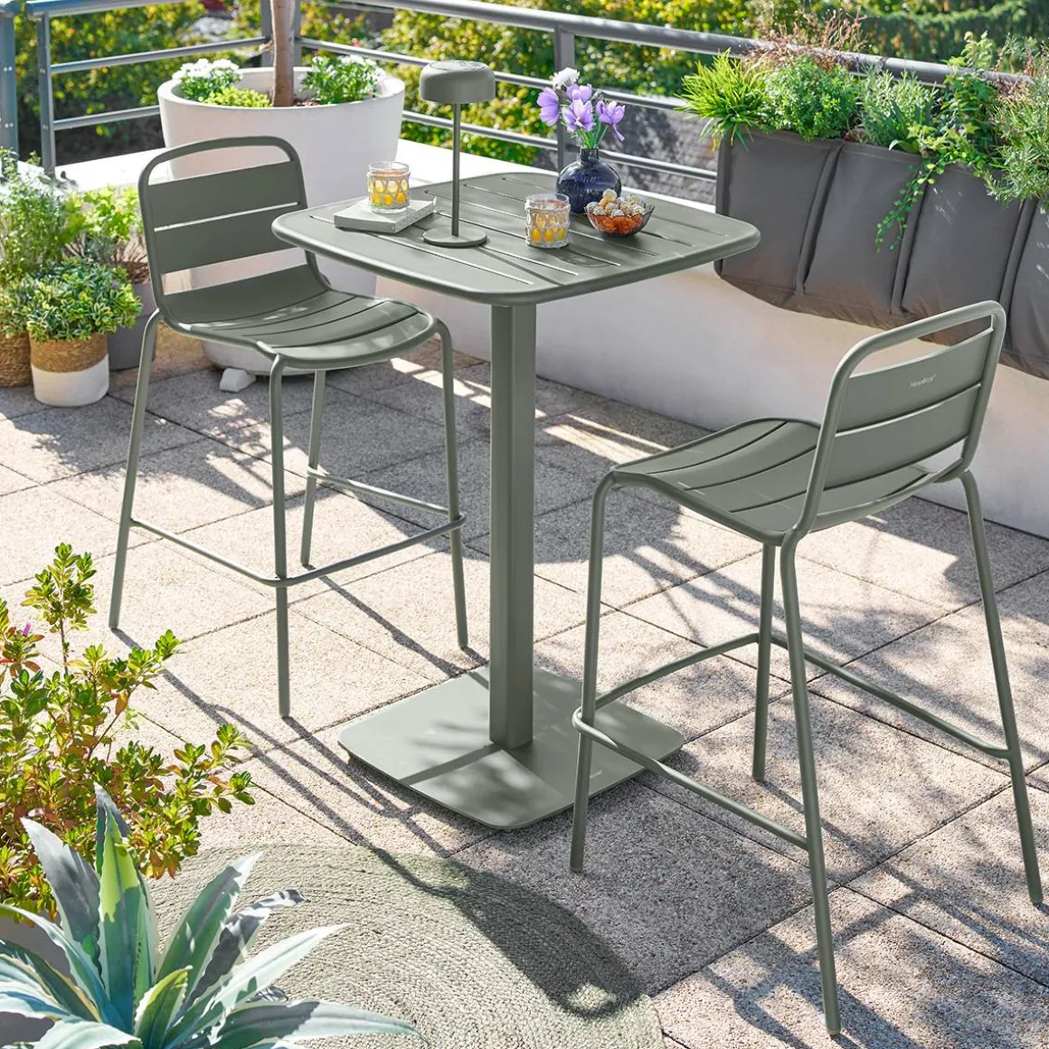 Table haute de jardin carrée ALEGORIA Vert laurier