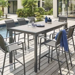 Table haute de jardin extensible ÉVASION Seigle effet bois & Graphite