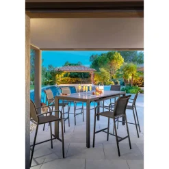 Table haute de jardin extensible ÉVASION Seigle effet bois & Graphite
