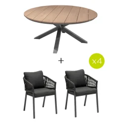 Ensemble table de jardin ronde + 8 fauteuils ORIENGO Graphite