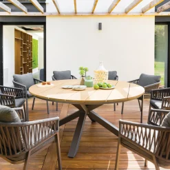 Ensemble table de jardin ronde + 8 fauteuils ORIENGO Graphite