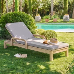 Lit de piscine PAPOUASIE Beige / Acacia